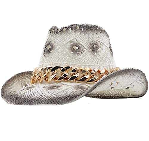 YIHANSS Sonnenhut Strandhut Herren Damen Western Cowboyhut Sommer Breite Krempe Hohl Sombrero Papyrus Sonnenhut Strohhut Hüte