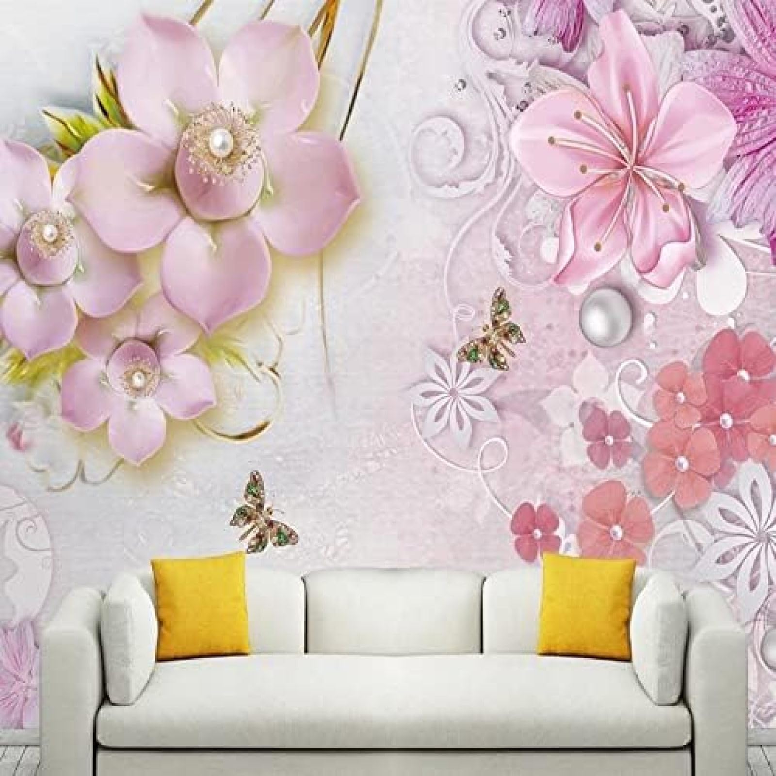 XLMING Rosa Blumen 3D Tapete Wohnzimmer Sofa Schlafzimmer Esszimmer Home Dekoration Wand-200cm×140cm