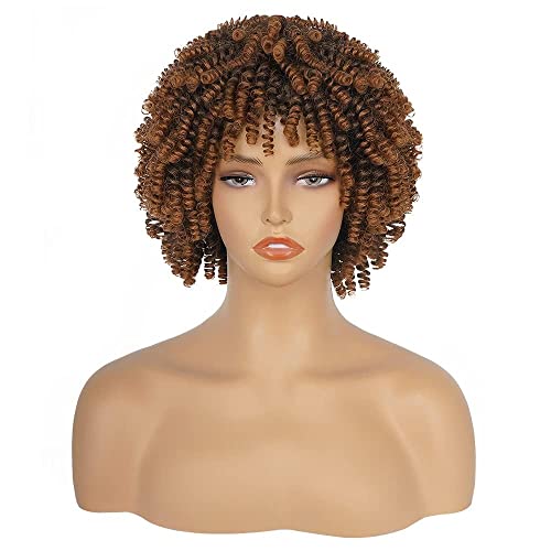 Perücke Afro Kinky Curly Kurze lockige Afro-Perücken für schwarze Frauen Weiche und natürliche Kinky Curly Perücke Klebstofflose synthetische Perücke mit Pony