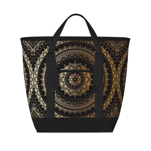 YQxwJL Tragetasche mit Mandala-Druck, große Kapazität, isolierte Lunchtasche, wiederverwendbare Einkaufstasche mit Reißverschluss für Damen und Herren