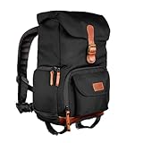 Mantona Luis junior Retro Fotorucksack (mit Echtleder-Applikationen, inkl. Regenschutzhülle, flexible Einteilung und Tablet-Fach für 1x DSLR-Kamera, 1-2 Objektive und diverses Fotozubehör) schwarz