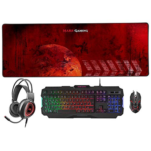 Mars gaming MCPRGB2ES, Gaming Combo Tastatur und Maus + XXL Mousepad + Headset, ES