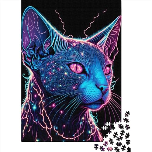 Schwarzlicht-Katzen-Puzzle für Erwachsene und Teenager, 1000-teiliges Puzzle für Erwachsene Teenager, entspannendes intellektuelles Lernspielzeug, 75 x 50 cm