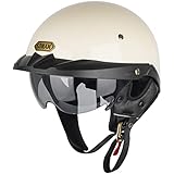 Halbschalenhelm Halbhelme Motorradhelm mit Schutzbrille Brain-Cap Halbschale Roller-Helm Scooter-Helm Harley-Helm Jet-Helm Retro für Erwachsene Herren Damen - DOT/ECE-Zertifizierter,White-XL(61~62cm)