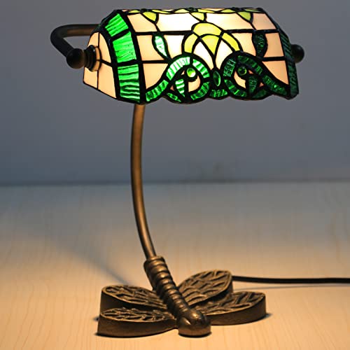 Uziqueif Bankerlampe, Tiffany Style Tischlampe, Schreibtischlampe Vintage Bankers Lamp, Lampenschirm Glas, Metall Basis, Tischleuchte FüR BüRo, Nachttischlampe (G)