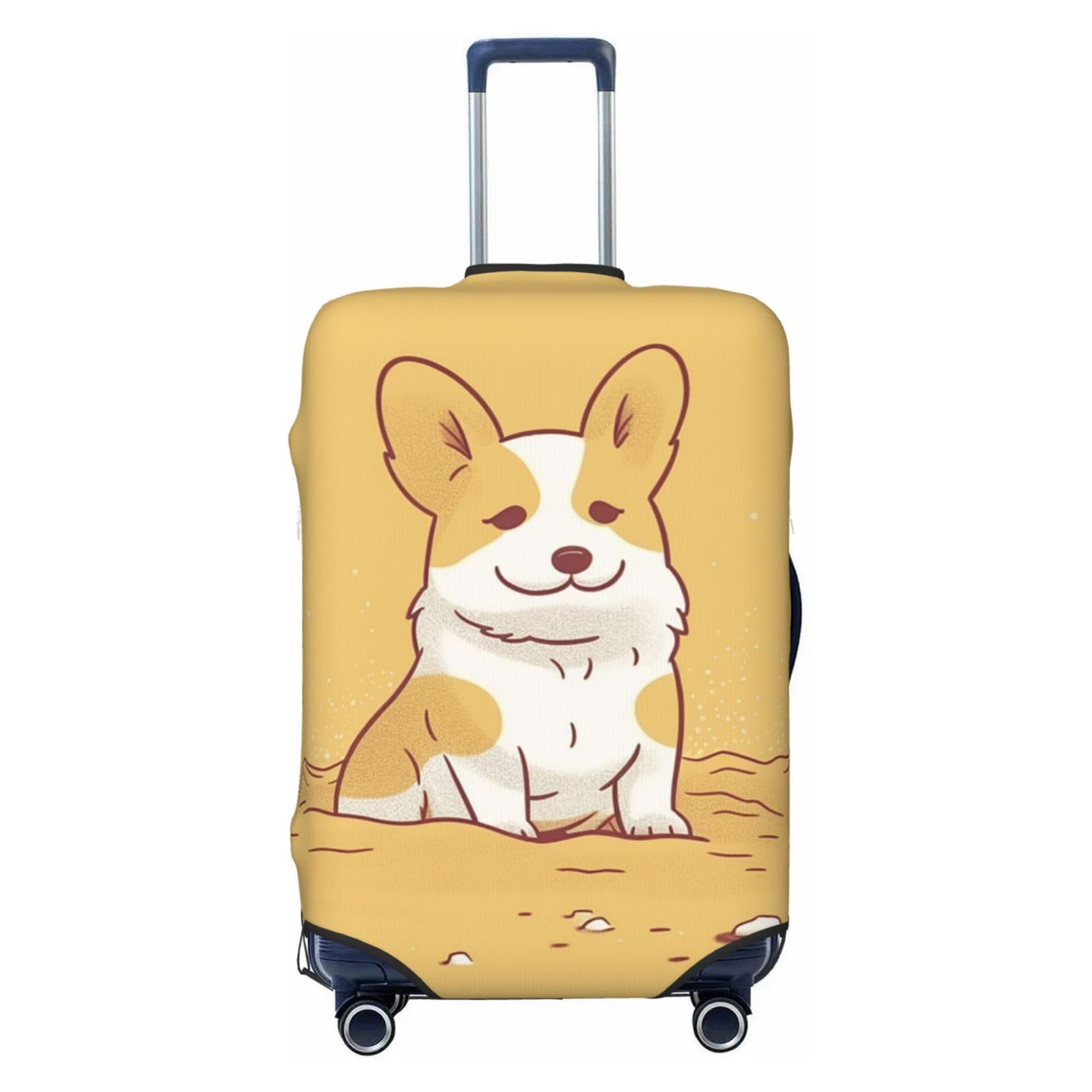 CSGJMYGS Reisegepäckabdeckung, elastisch, waschbar, modisch, kratzfest, Corgi Hund im Sand, Koffer-Schutz, passend für 45,7 - 81,3 cm Gepäck, Schwarz , XL