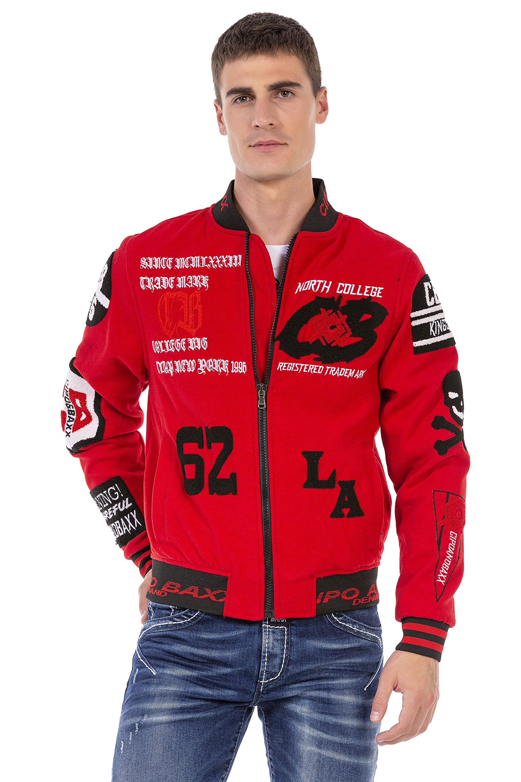 Cipo & Baxx Herren Collagejacke Freizeit Sweatjacke Übergangsjacke CJ274 Rot M