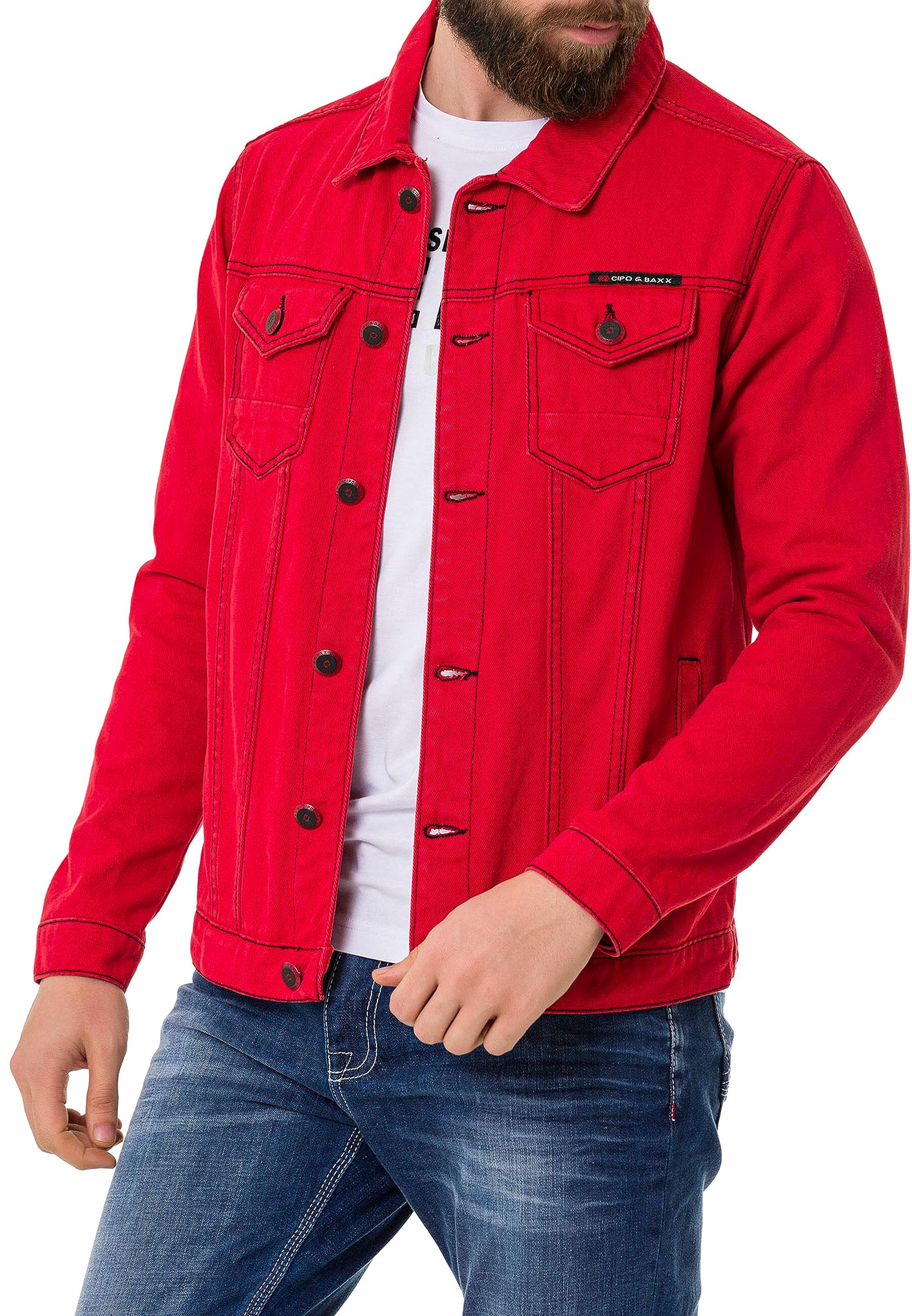 Cipo & Baxx Herren Jeans Jacke Übergangsjacke Baumwolle mit Taschen CJ289 Rot M