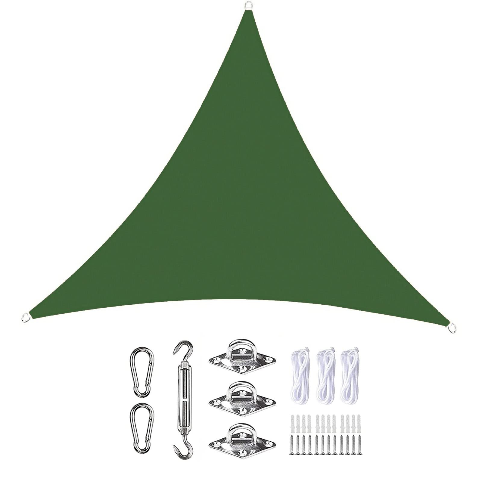 Sonnensegel Dreieckig Wasserdicht 6.5x6.5x6.5m Winddicht UVSchutz Dreieckig Sonnendach Mit Befestigungssatz Für Terrasse Garten Hinterhof,Dunkelgrün