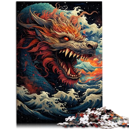 Puzzle Psychedelischer Drache in Farbe in den Wolken, 500 Teile, für Erwachsene, Holzpuzzle, Familienpuzzlespiel, Geburtstagsgeschenke, 500 Teile (38 x 52 cm)