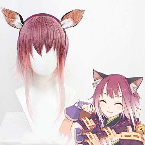 LINLINCD-Prinzessin Connect! Re: Tauchen Tamaki Cosplay Perücken Drei Farbverlauf ist kurzes Haar mit Ohren Kostüm Prop Phantasie Perücke Perücken und Ohren