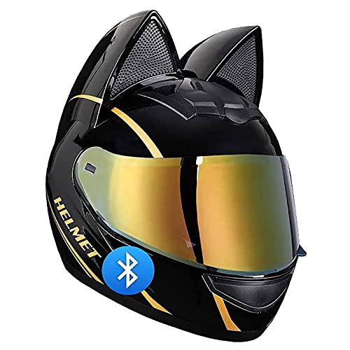 BGMKE Motorrad Modularer Bluetooth-Helm Klapphelm Full Face Motorradhelm Mit Katzenohren ECE Zertifiziert Damen Herren Integralhelme Motorrad Integrierter Roller-Helm Mofa Helm Moped-Helm