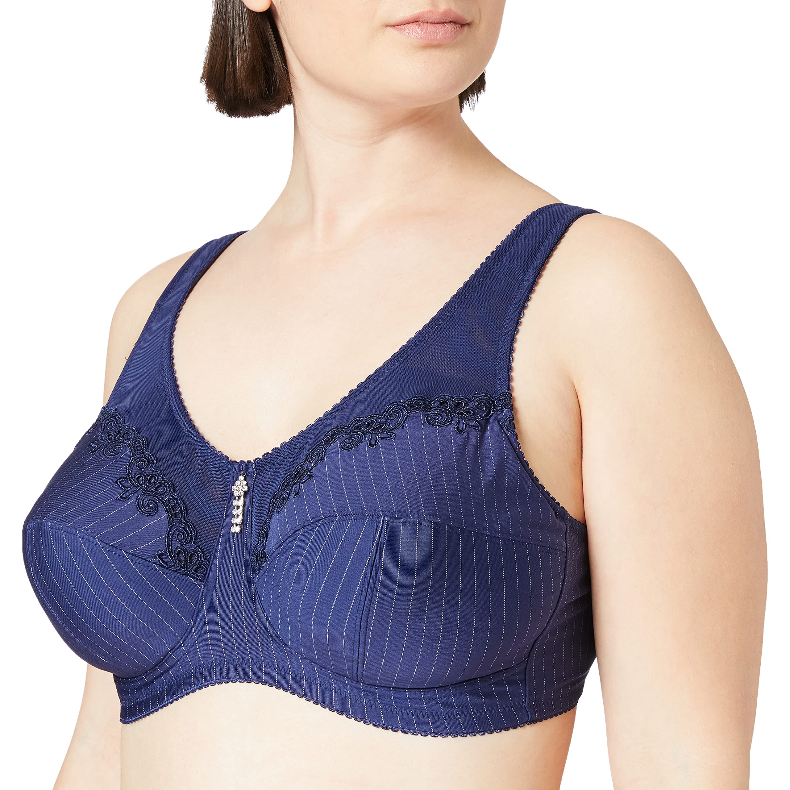 Ulla Popken Damen Entlastungs-BH, ohne Bügel, Strassanhänger, Cup C - G BRA, navy, 95C