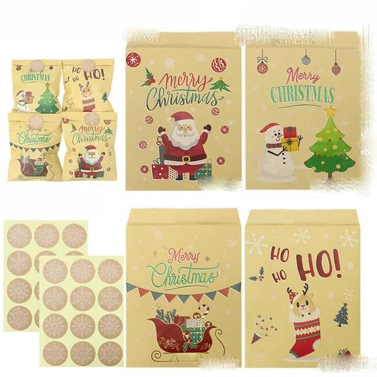 24 Sets Weihnachts-Kraftpapiertüten Weihnachtsmann Schneemann Xmas Party Favor Bag Weihnachten Süßigkeiten Keks Geschenktüte Beutel Verpackung Supply-24 Sets Xmas Snow-24 Sets