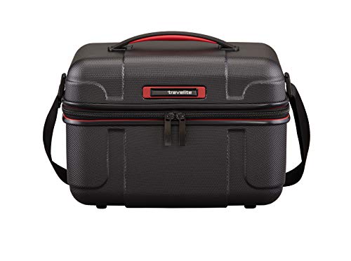 travelite Handgepäck Kosmetikkoffer mit Aufsteckfunktion, Gepäck Serie VECTOR: Robustes Hartschalen Beautycase in stylischen Farben, 072003-01, 36 cm, 20 Liter, schwarz/rot