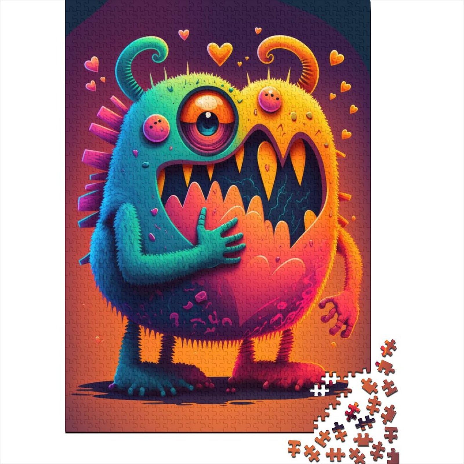 Schwierige, anspruchsvolle Puzzles, 500 Teile, Monster-Liebesherzen, Holzpuzzle für Erwachsene, Puzzlespielzeug als Geschenk für die ganze Familie und die (Größe 20,47 x 14,96 Zoll)