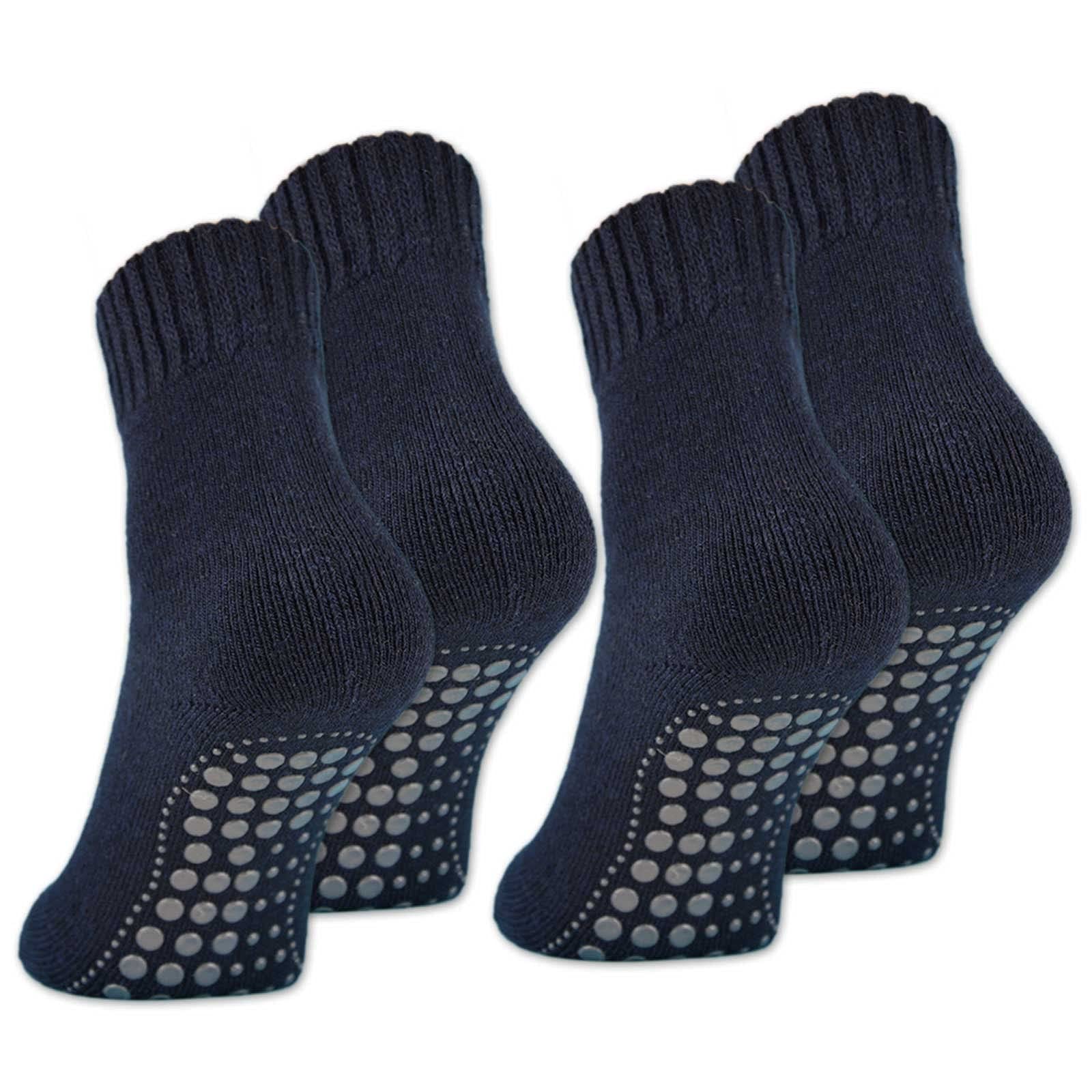 2 | 4 | 6 Paar ABS Socken Herren Damen Anti Rutsch Socken mit Wolle 21463 WP (Navy 4 Paar 39-42)