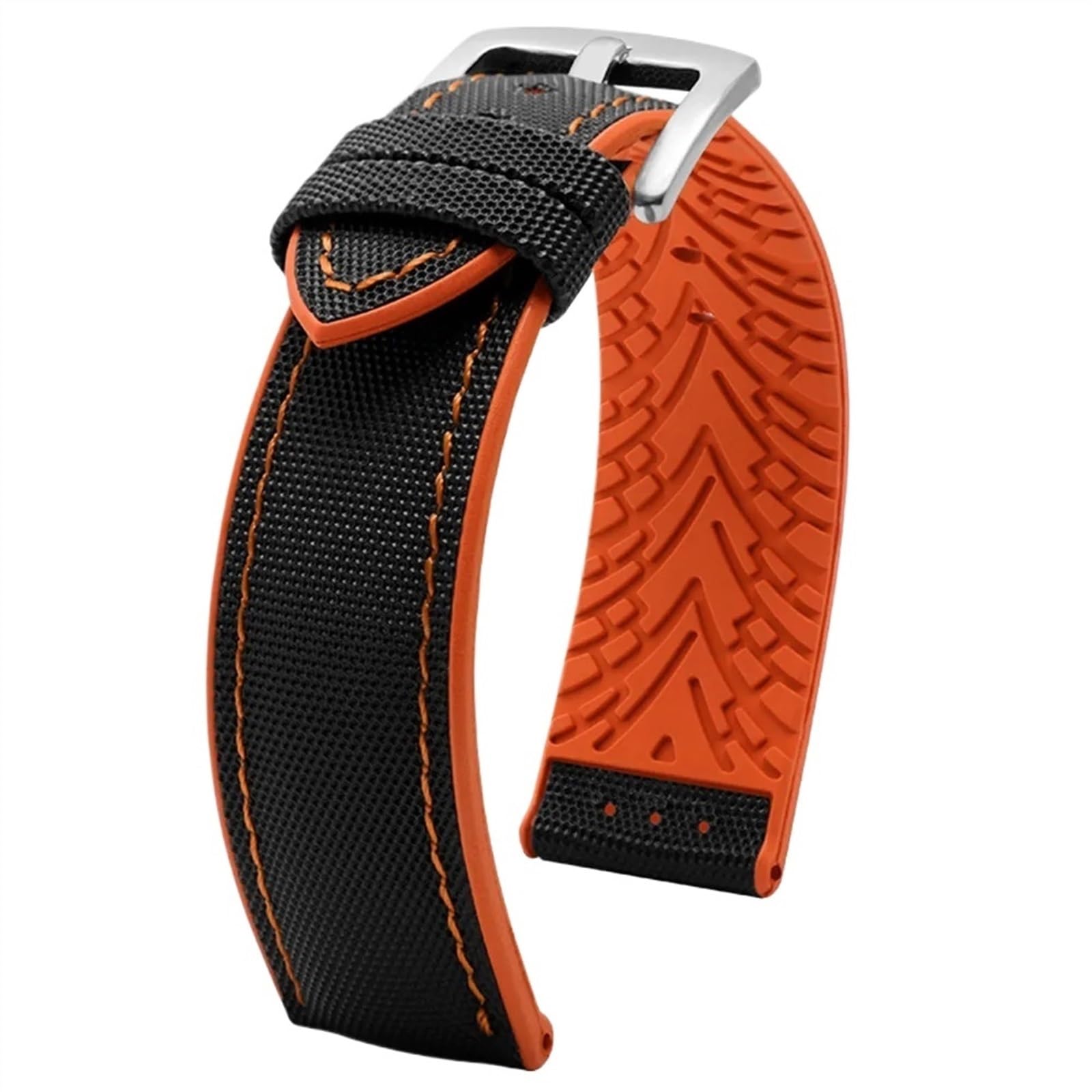 THBGTCNQ 20 mm 22 mm 24 mm Uhrenarmband aus Nylon mit Silikonunterseite for Herren, weiches, wasserdichtes Gummiarmband, Zubehör for herkömmliche Uhren und Smartwatches(Black orange01,24mm)