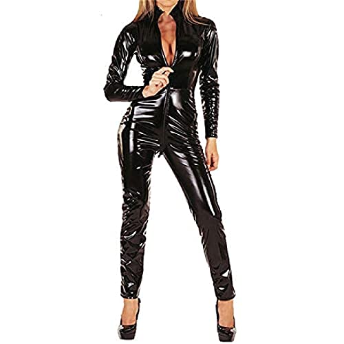 Latex für Fetisch Gummi Catsuit Stehkragen Langarm Einteiler Latex Body,schwarz,M