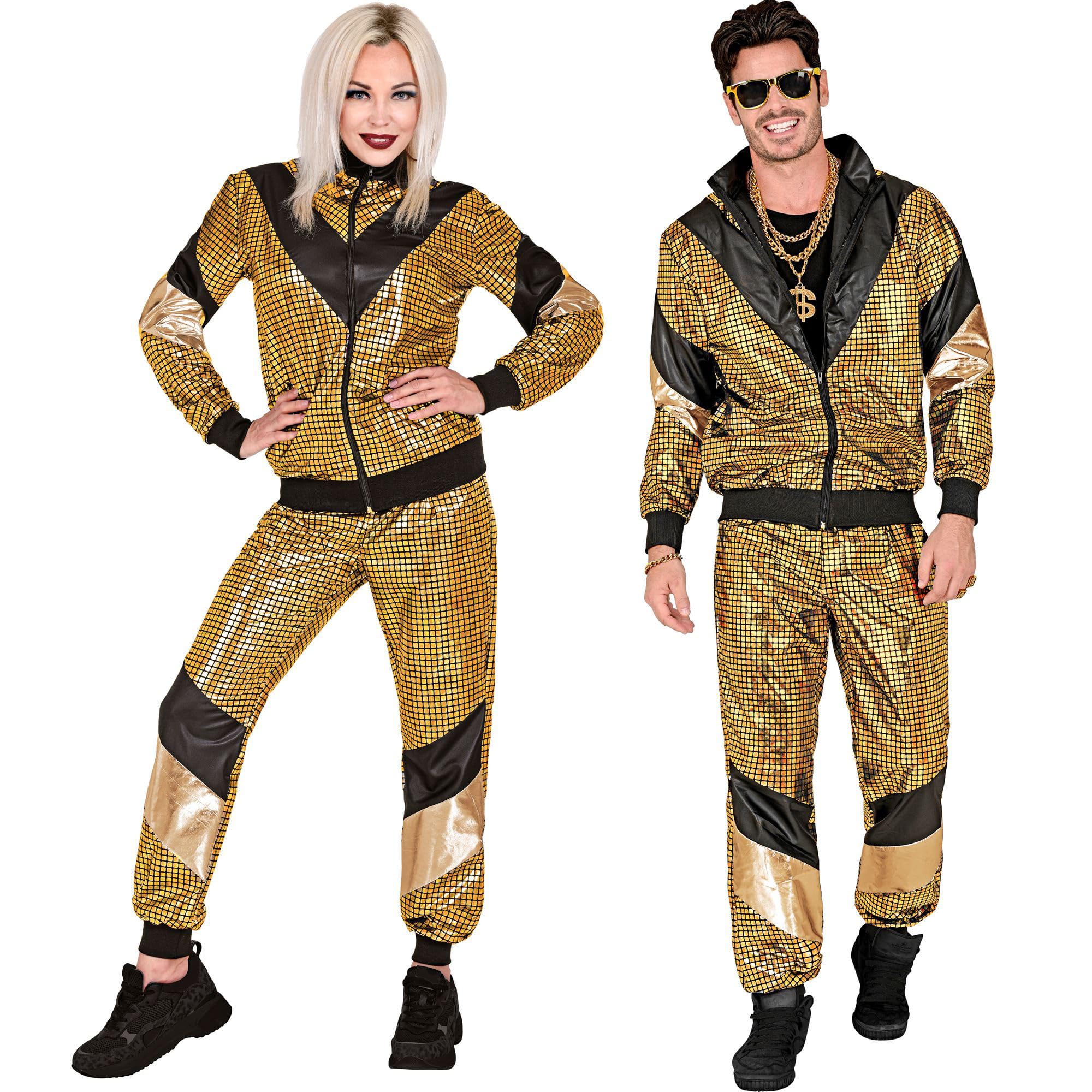 W WIDMANN MILANO Party Fashion - Kostüm Trainingsanzug, Gold, reflektierend, 80er Jahre Outfit, Jogginganzug, Bad Taste Outfit