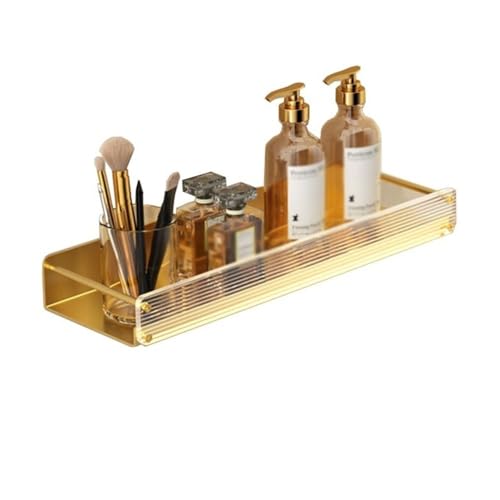 Badezimmerregal für Bad und Küche Goldenes Duschregal, an der Wand montierte Badezimmerregale mit Acryl-Frontzäunen, moderne dekorative Lagerregale aus Aluminium for Zuhause, Badezimmer, Küche Duschab