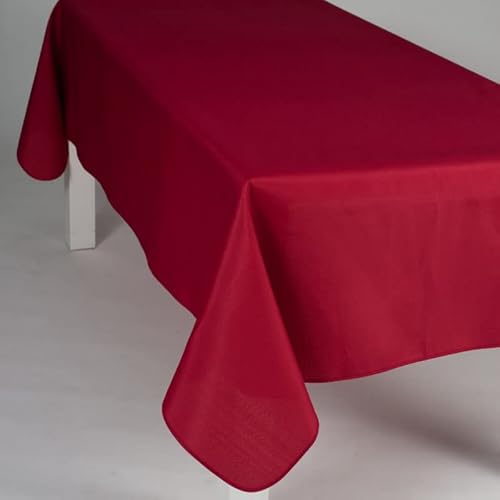 Villages de Provence Rechteckige schmutzabweisende Tischdecke - Faltenbeständig und 100% Polyester - Rot - 240x150 cm - Uni - 6/8 Besteck - Innen oder Außen - Esstisch, Küche oder Garten