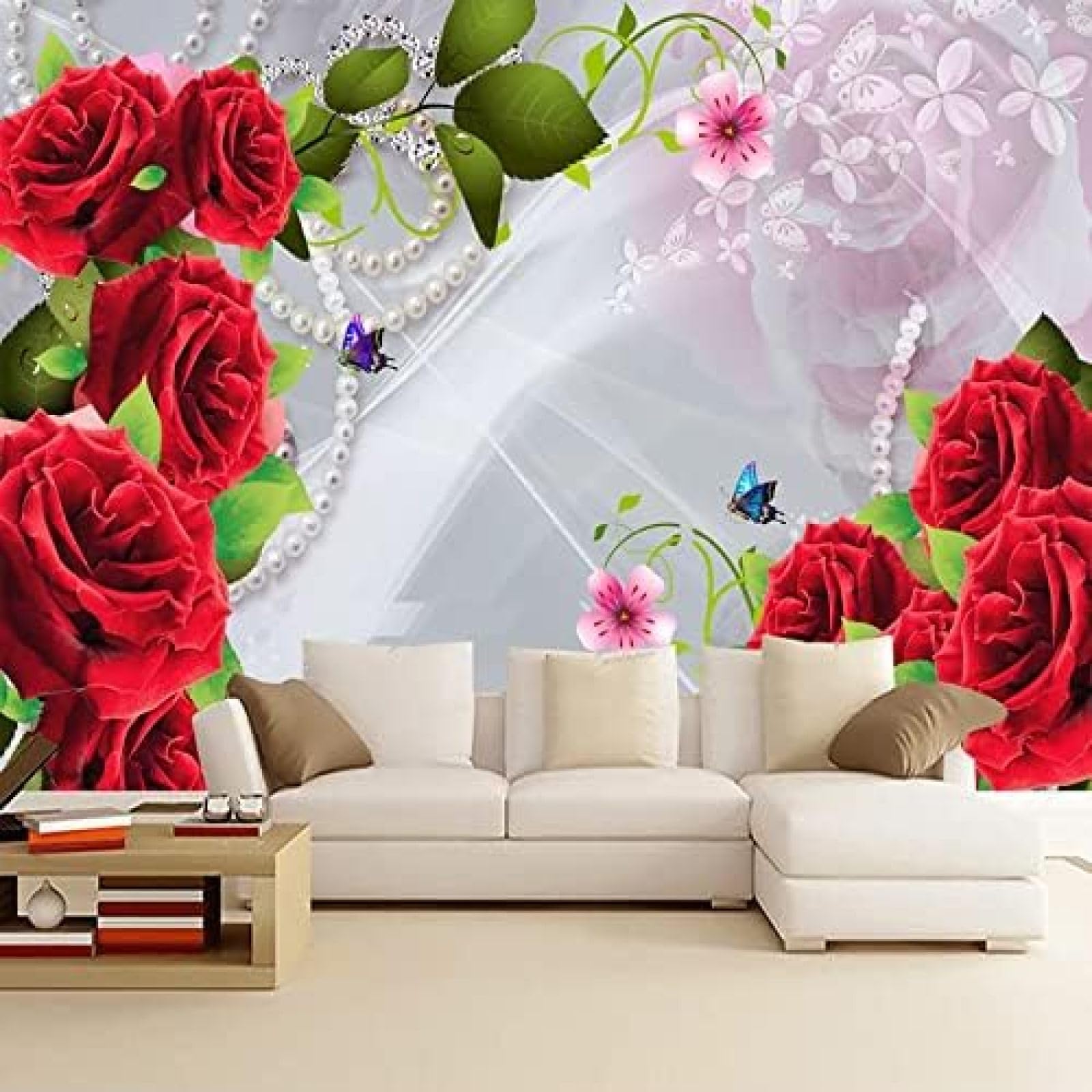 XLMING Rote Rose 3D Tapete Wohnzimmer Sofa Schlafzimmer Esszimmer Home Dekoration Wand-300cm×210cm