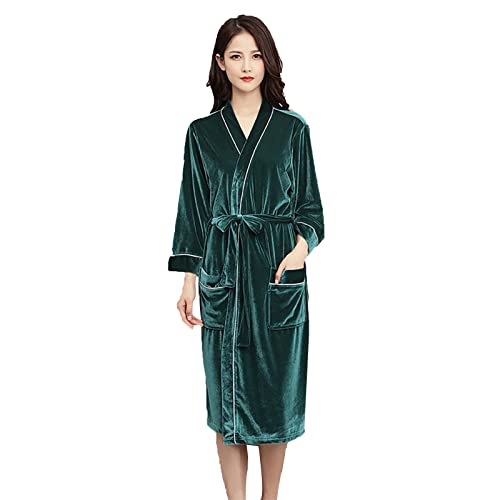 Bademantel Damen Leicht，Nachthemd Damen Lang, Morgenmäntel Für Frauen, Flauschig, Goldfarbener Samt, EIS-Seiden-Bademantel, Dünner Pyjama Für Herren (Color : Green, Size : M)