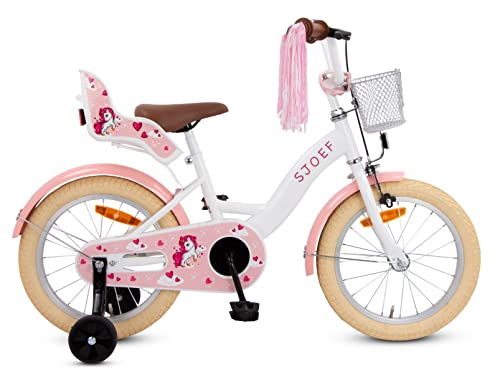 SJOEF Dolly Kinderfahrrad 16 Zoll | Kinder Fahrrad für Mädchen/Jugend | Ab 2-6 Jahren | 12-16 Zoll | inklusive Stützräder (Rosa)