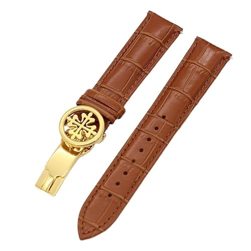 NEYENS Uhrenarmband aus echtem Leder, 19 mm, 20 mm, 22 mm, Uhrenarmband für Patek Philippe Wath Armbänder mit Edelstahl-Faltschließe, für Herren und Damen, 19 mm, Achat