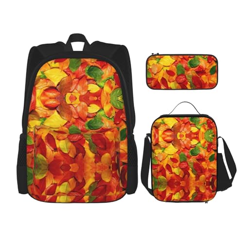 WURTON Schulterrucksack, 3-in-1, Büchertaschen-Set, Lunchbox, Federmäppchen, Reisen, Laptop, Tagesrucksäcke, Schwarz, Einheitsgröße