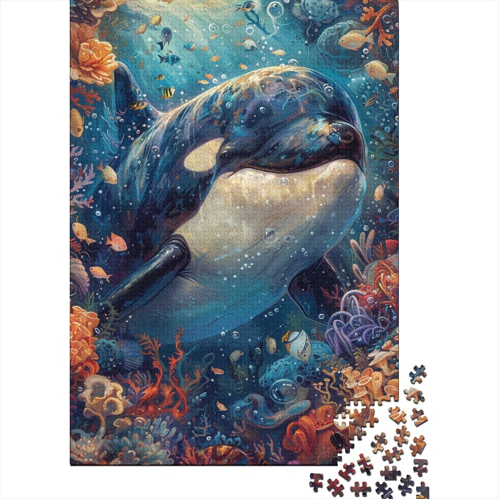 Bunte Delfin-Puzzles, Puzzles für Erwachsene und Teenager, Kunst-Puzzles für Erwachsene, 1000 Teile, Holzpuzzles für Erwachsene und Teenager 29,53x19,69 Zoll