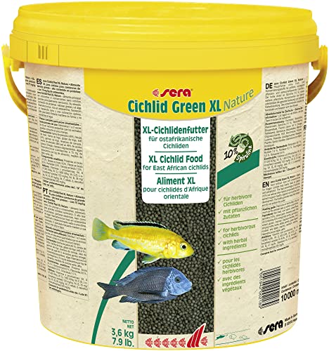 sera 00217 Cichlid Green XL 10 Liter - das Grünfutter mit 10% Spirulina für größere herbivore Cichliden z.B. Malawi oder Moori