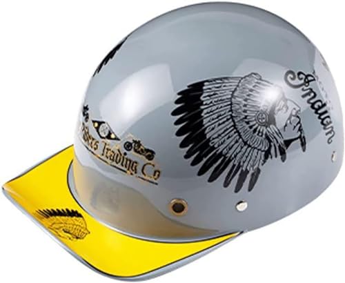 Baseballmütze Motorradhelm Deutscher Stil ECE-Geprüft, Dünner Halbschalenhelm Mit Totenkopfmütze Für Männer Und Frauen, Moped-ATV-Scooter-Retrohelm Mit Offenem Gesicht E,XL=(60~62cm)