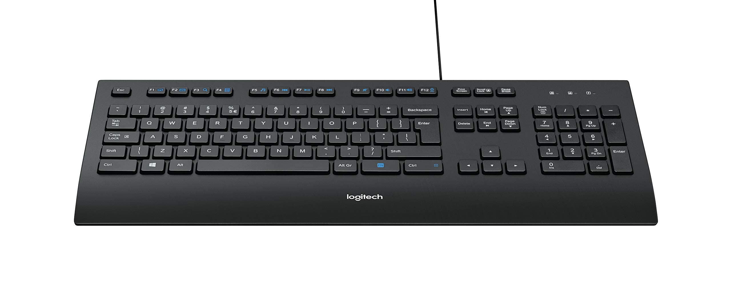 Logitech K280e Pro Kabelgebundene Business Tastatur für Windows, Linux und Chrome, USB-Anschluss, Handballenauflage, Spritzwassergeschützt, PC/Laptop, US QWERTY-Layout - Schwarz