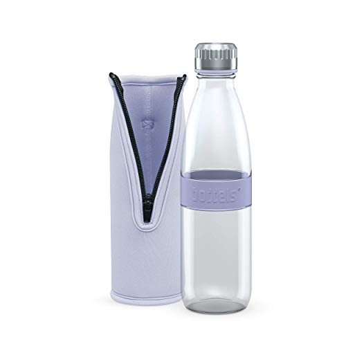 boddels Glastrinkflasche DREE 650ml mit Neoprenhülle, Borosilikat-Glas, Wasserflasche auslaufsicher mit Schraubverschluss und Schutzhülle, Uni, Sport, Schule, schadstofffrei, BPA-frei (Flieder)