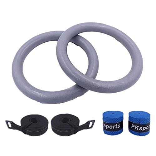 BFVAKBKYT Gymnastik Ringe,Suspension Trainer System, Turnringe Turnringe mit verstellbaren Gurtbändern Schaumstoffgriff for Muskeltraining Fitness Klimmzüge(Gray with Strap)