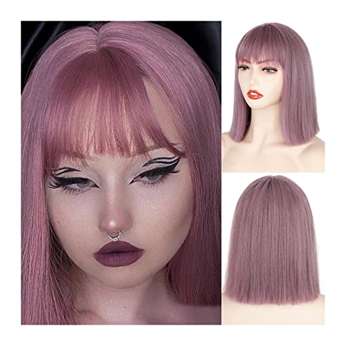 Haarteile Kurze Bob-Perücke mit Pony Synthetische gerade Bob-Perücke for Frauen, natürlich aussehende bunte kurze Bob-Perücke Hitzebeständige Perücken for tägliche Party-Cosplay Perücken (Color : 001