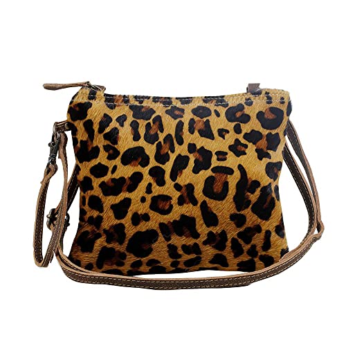 Western Hairon Umhängetasche für Damen - Leder Geldbörse Schultertasche, Retro Leopard