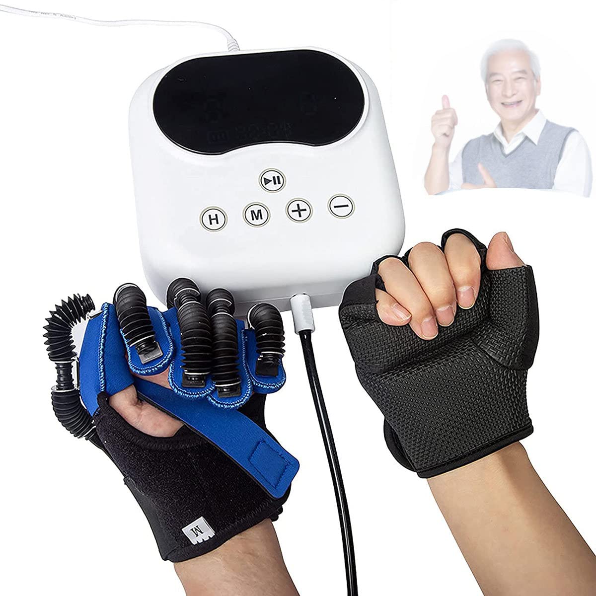 Rehabilitations-Roboterhandschuh, Fingertraining Reha-Orthesen-Rehabilitationshandschuhe, für Schlaganfall-Hemiplegie Handfunktionswiederherstellungs-Fingertrainer, mehrere Modi,Left-XL