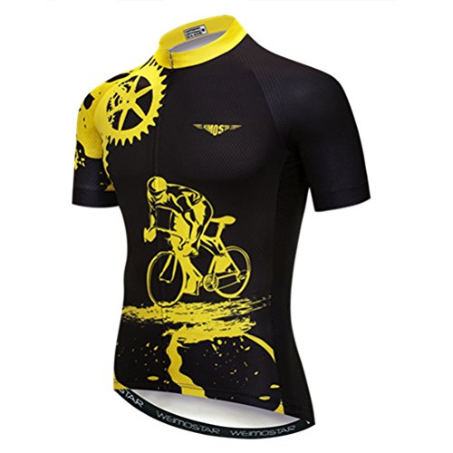 Weimostar Radfahren Jersey Herren MTB Jersey Kurzarm Bike Jersey Reißverschluss Mountain Road Bekleidung Fahrrad-Oberteile Pro Team Sport Laufrad Jersey für Männer männlich schwarz Größe L