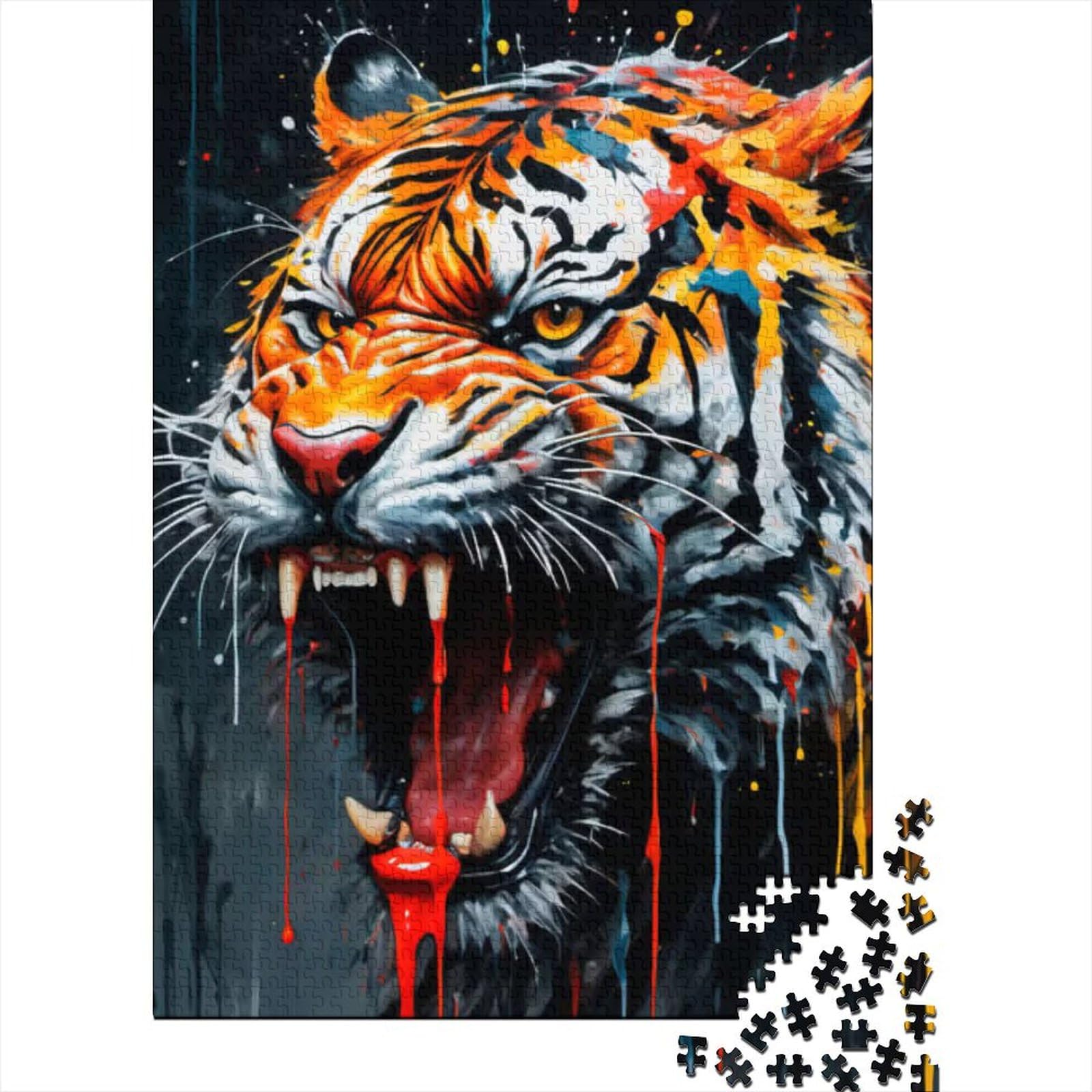 Puzzle für Erwachsene und Jugendliche, tropfende Farbe, Tiger-Kunst, Holzpuzzle für Teenager, Geschenke, ganze Familie und die (Größe 29,53 x 19,69 Zoll)