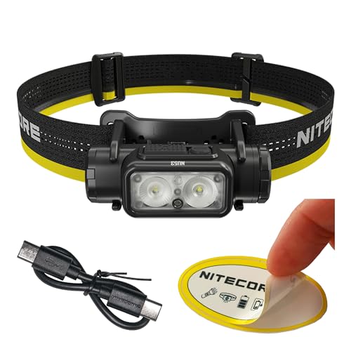 Nitecore NU53 Stirnlampe, 1800 Lumen, USB-C Schnellladung, lange Laufzeit, leicht, entworfen für industrielle Anwendungen, mit zusätzlichem Weiß- und Rotlicht-Aufkleber