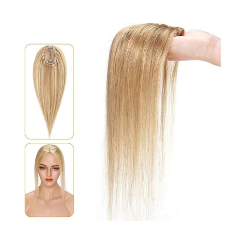 Haartopper für Frauen Echthaar-Topper for Frauen, 6 x 9 cm, handgebundene Haar-Topper mit Seidenbasis, 110% indisches Haar, glattes, natürliches Haarteil, Clip-in-Haarverlängerung Haarteil Topper Tou