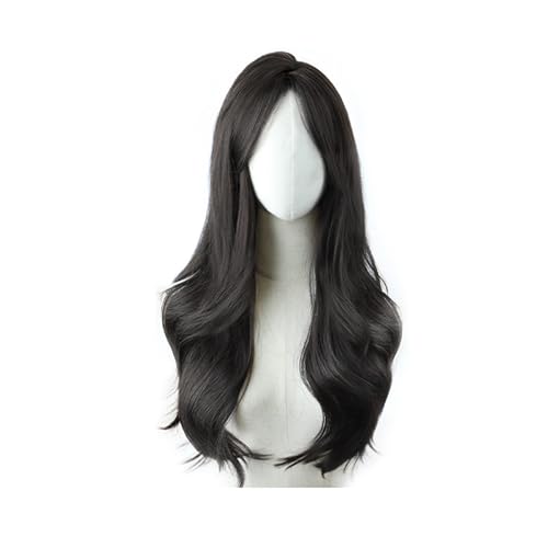 Damenperücke, Langes Haar, Mittelscheitel, Ganzkopf-Set, große Welle, flauschiges, lockiges Haar, 60 cm, Braun, Schwarz