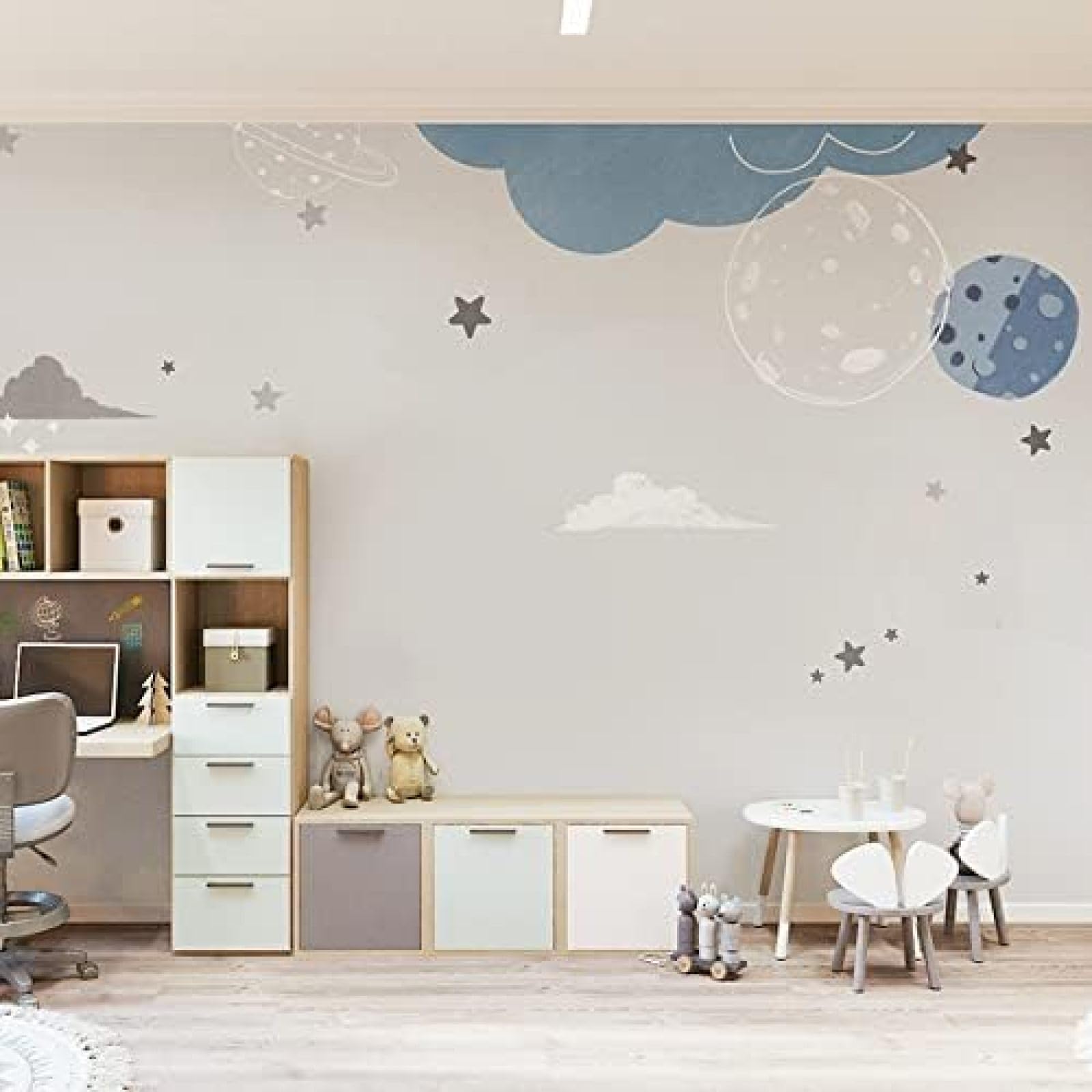 XLMING Grey Planet Kinderzimmer Jungenzimmer 3D Tapete Wohnzimmer Sofa Schlafzimmer Esszimmer Home Dekoration Wand-350cm×256cm