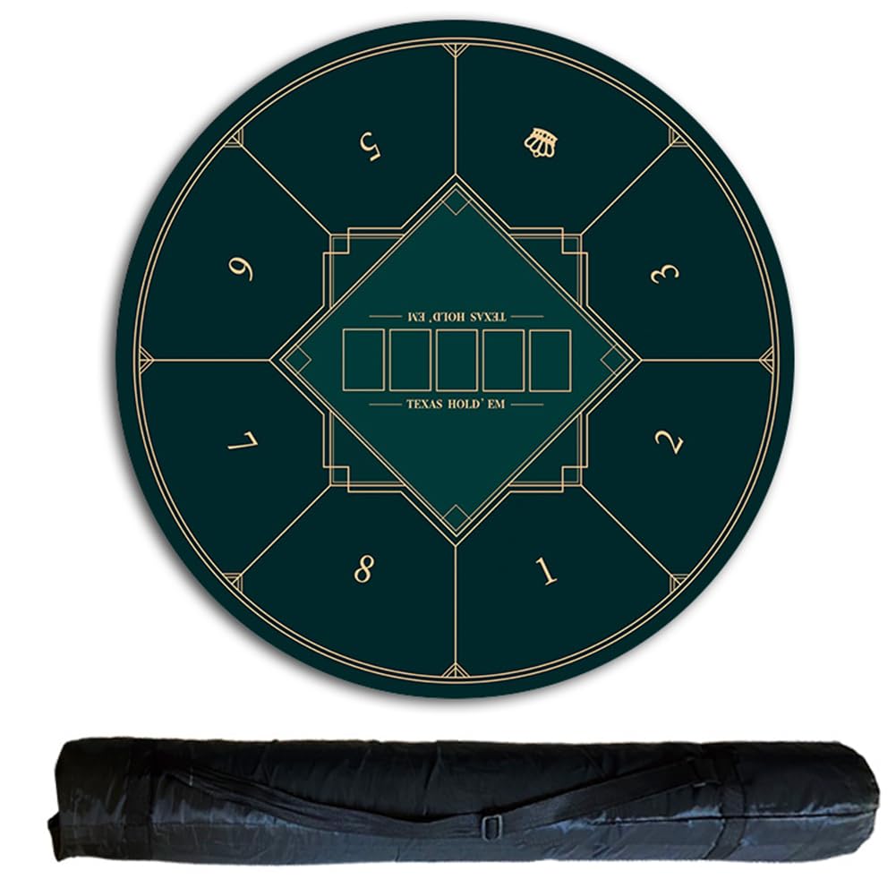 Professionelle Pokermatte für Tische, Tragbare Pokertischplatte mit Tragetasche, Spiellayoutmatte for 8 Spieler for Spielen von Karten, Pokerspiele(0.6 x 0.6 M)