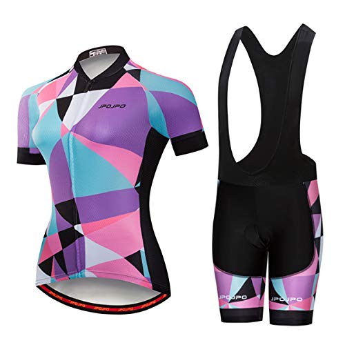 Hotlion Damen Radtrikot Trägerhose Schwarz Sets Kurzarm Reflektierend - Violett - Brust 92 cm = Etikett M