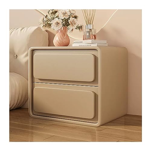 Nachtschrank Nachttisch im Holz-Creme-Stil, einfarbig, einfacher Nachttisch mit Zwei Schubladen, Nachttisch, großes Fassungsvermögen Stauraum für Schlafzimmer(Beige,Mittel)