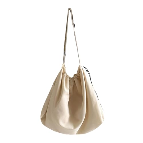 ohodhmnu Damen Tragetasche, 2023 Neue Nylon Tasche Kordelzug Crossbody Tasche Große Kapazität Schultertasche für Mädchen Studenten Vielseitige Schule Buch Taschen, beige, with accessories